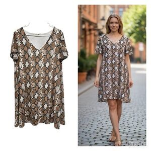 Peach Love California Brown and Cream Midi Dress